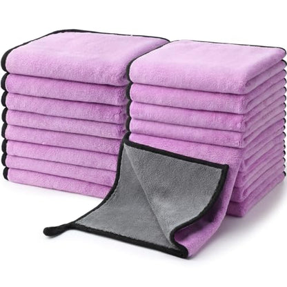 20 Pcs Microfiber Car Drying Towels 800 Gsm Thick Plush, Grey and Purple - color: Grey and Purple