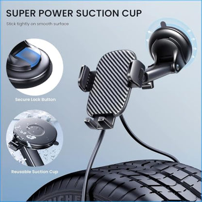 Phone Mount for Car Phone Holder [Military-Grade Suction & Stable Clip] Car Phone Holder Mount Windshield Dashboard Air Vent Universal Automobile Mount Fit Shower & Wall Mounts iPhone