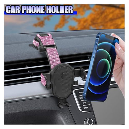 YoRise Bling Car Phone Holder, Rhinestone 360° Rotatable Auto Smartphone Stand with Adjustable Arm & Suction Cup Base, Vehicle Cellphone Bracket for Most Cars Windshield & Dashboard (Pink) - color: Pink
