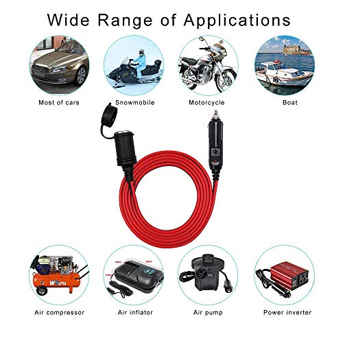 SPARKING 6FT Car Cigarette Lighter Extension Cord - Male Plug to Female Socket 16AWG Heavy Duty Cable With LED Lights for Tire Pump, Air Compressor - size: 6FT