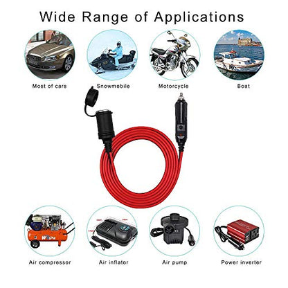 SPARKING 6FT Car Cigarette Lighter Extension Cord - Male Plug to Female Socket 16AWG Heavy Duty Cable With LED Lights for Tire Pump, Air Compressor - size: 6FT