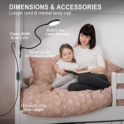 LiFMIRA Clip on Lamp, 8W 66 LED Bed Light for Reading, 5 Color Modes, 10 Brightness Levels, Eye Care, Flexible Gooseneck, Metal Clamp, USB Powered, Modern Design, Black - color: Matte Black