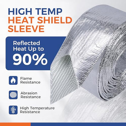 Automotive Aluminum Heat Shield Sleeve Wrap Wire Up to 485 °F, Cable Heat Shield Fire Sleeve Heat Resistance Silver Inner Diameter (1-1/2"-14ft) - size: 1-1/2"-14ft