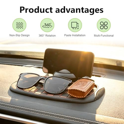 Multifunctional Car Dashboard Anti-Slip Mat, 360° Rotatable Phone Holder 3-in-1 Storage Organizer Pad for Phones, Sunglasses, Keys & Daily Essentials (Brown #C) - color: Brown