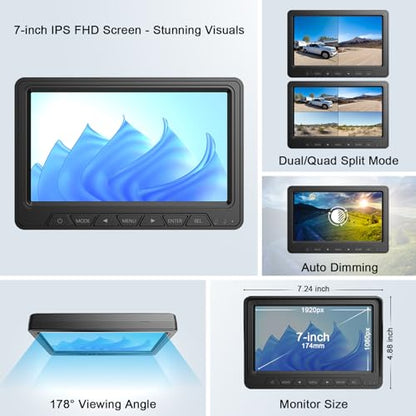Fookoo HD 1080P 7" Wireless 4 Backup Camera System for Furrion Pre-Wired RV - size: 7" 4-Cam
