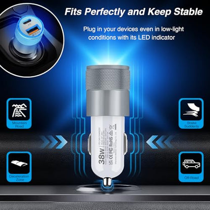 Car Charger, 5 Pack 38W Dual Ports USB-C & USB-A Cigarette Lighter Adapter - color: 5-Pack White