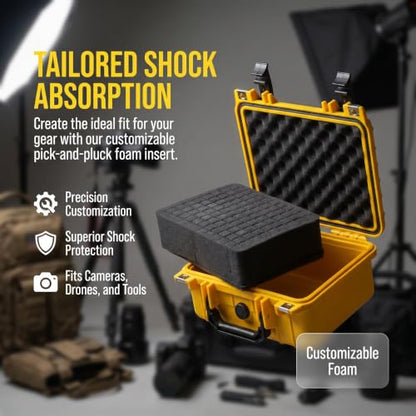 MEIJIA Portable All Weather IP67 Waterproof Protective Case,Hard Camera Case,Dry Case with Customizable Foam,Fit Use Of Drones,Camera,Equipments,10.62 x9.68x4.87inches - color: Yellow