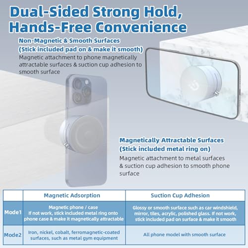 Vacuum Magnetic Phone Holder with Metal Ring Compatible with iPhone 17 16 15 14 All Phone, Portable Universal Collapsible Magnetic Phone Stand for Gym, Car Mount with Windshield Suction Cup - color: White