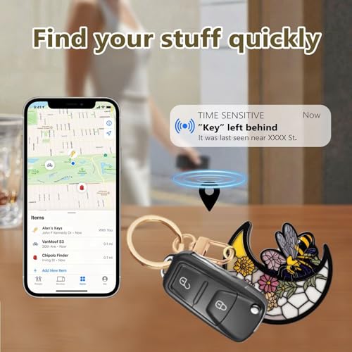 Bee Leather Keychain Case Holder,GPS Tacker With Keychain Ring,Stained Glass Style Access Card Scratch-Resistant,Finders Accessories For Pets, Luggage, Wallet, Backpacks - color: Bee