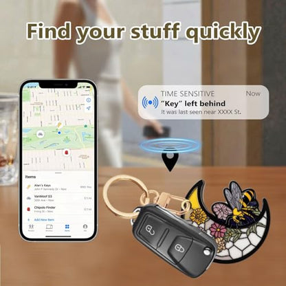 Bee Leather Keychain Case Holder,GPS Tacker With Keychain Ring,Stained Glass Style Access Card Scratch-Resistant,Finders Accessories For Pets, Luggage, Wallet, Backpacks - color: Bee
