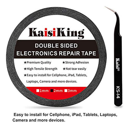 Kaisiking 2mm LCD Repair Tape for Phone Screen, Adhesive Tape with 1 Tweezers for Cell Phone, iPad, Tablets, Laptops, Camera - size: 1pc 2mm