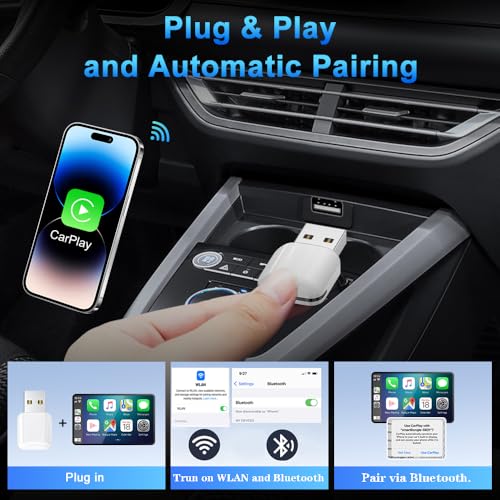 Apple Wireless CarPlay Adapter, MFi Certified CarPlay Dongle with USB/USB-C Port, Compact Design for Cars with Built-in Wired CarPlay, Wired CarPlay to Wireless for iPhone, Plug and Play