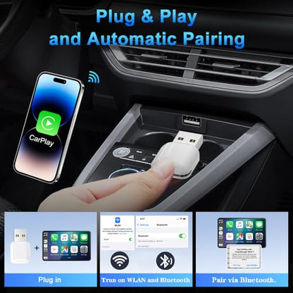 Apple Wireless CarPlay Adapter, MFi Certified CarPlay Dongle with USB/USB-C Port, Compact Design for Cars with Built-in Wired CarPlay, Wired CarPlay to Wireless for iPhone, Plug and Play