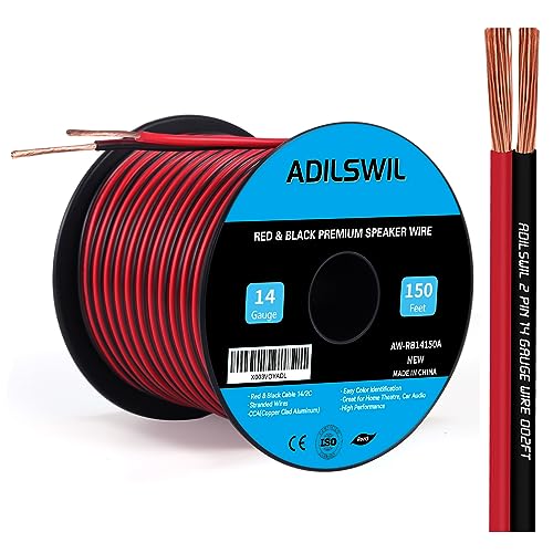 14AWG 150FT Speaker Wire, 2 Conductors Electrical Red Black Cable Hookup LED Lighting Strips Flexible Wire Extension Cord 14 Gauge Copper Clad Aluminum Copper Wire 12V/24V DC Cable - size: 14AWG 150FT CCA