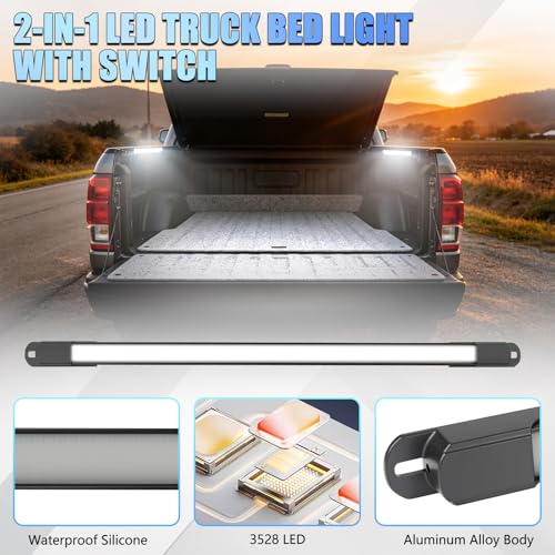 LED Truck Bed Lights with On/Off Switch & Extension Wiring Kit, Waterproof 6000K White 132 LEDs Cargo Pickup Truck Bed Lighting Strip for Truck Pickup SUV Cargo Van RV Boat, 2 PCS