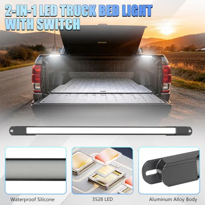 LED Truck Bed Lights with On/Off Switch & Extension Wiring Kit, Waterproof 6000K White 132 LEDs Cargo Pickup Truck Bed Lighting Strip for Truck Pickup SUV Cargo Van RV Boat, 2 PCS