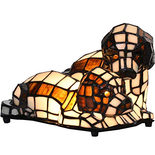 Bieye L10772 Dogs in Love Tiffany Style Stained Glass Accent Table Lamp Night Light for Bedside Living Room Bedroom Animal Pet Lovers Home Decoration