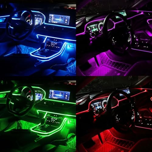 USB Car LED Lights, Interior Car Lights Strip with APP and RF Remote Control, 2 in 1 Ambient Lighting with 157 inches Fiber Optic Music Sync Simple Installation EL Wire Lights (2 in 1/157 inches) - size: 157 inches