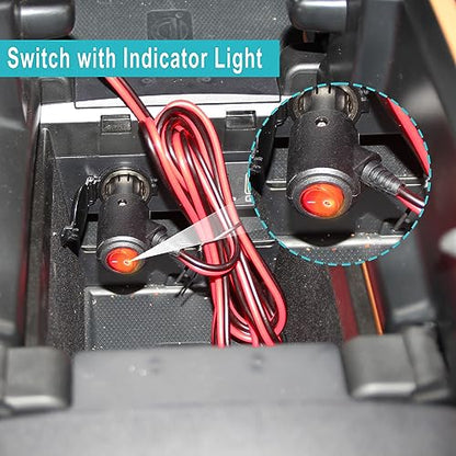 12V Cigarette Lighter Plug with On Off Switch - 6FT 16AWG Fused 15amp Male Plug Cigarette Lighter Replacement with Led Lights,12V Cigarette Lighter with Lead for Car Cooler,Cb Radio, Air Compressor - size: 6FT
