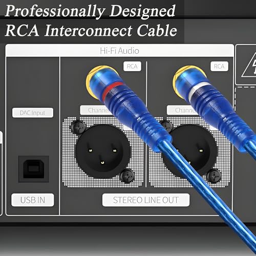 MAYWILLA RCA Car Audio Y Splitter Cable 2 Channel to 4 Channel RCA Car Audio Interconnect Cable 2 Male to 4 Male Gold Plated Twisted Pair Adapter Cord OFC Full Shielded with Noise Reduction (5M)