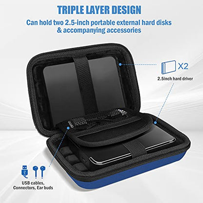 ProCase Hard Drive Case 2.5 Inch for Elements WD My Passport Canvio Basics Seagate Backup Plus Slim Expansion 1TB 2TB 3TB 4TB, Portable Carrying Case Holds 2 External Hard Drives -Navy - color: Navy