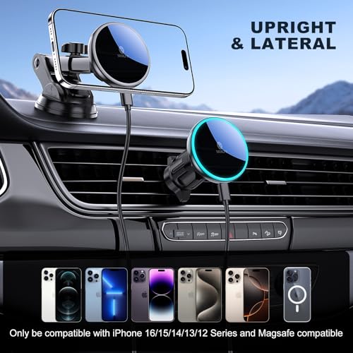 for Mag-Safe Car Mount Charger Dash Windshield Vent Magnetic Phone Holder - color: Green light