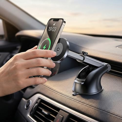 15W Car Mount Charger, Magnetic Wireless Suction Cup Vehicle Dashboard Cell Phone Holder with Air Vent Clip, Automotive Interior Windshield Smartphone Charger Mount, Universal Fit (Style B) - color: Style B