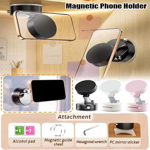 Oudvaker Foldable Magnetic Vacuum Phone Holder, 360° Electric Suction Car Mount, Double-Sided Swivel Stand for Car, Mirror, Gym, Kitchen, Hands-Free Portable Phone Holder (Black) - color: Black