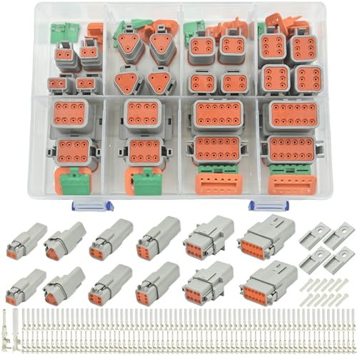 215 PCS Deutsch Connector Kit, DT 2 3 4 6 8 12 Pin Connectors, IP67 Waterproof Electrical Connectors Plug with 75 Pairs Size 16 Stamped Contacts for Car Truck Boat (2SETS 215PCS) - size: 2SETS 215PCS