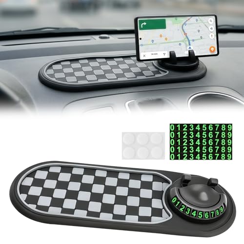 Multifunction Car Anti Slip Mat, Dashboard Phone Holder with Temporary Parking Number, Strong Grip Silicone Pad Organizer for Phones, Sunglasses, Keys and Interior Accessories