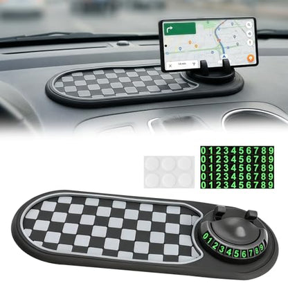 Multifunction Car Anti Slip Mat, Dashboard Phone Holder with Temporary Parking Number, Strong Grip Silicone Pad Organizer for Phones, Sunglasses, Keys and Interior Accessories
