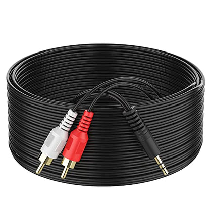 3.5mm to 2 Male RCA Cable 65FT, Stereo Audio Adapter Braided Hi-Fi Sound Auxiliary Y Splitter, Metal Shell Shielded Aux Cord Compatible With Smartphone MP3 Tablet Speaker - size: 65FT