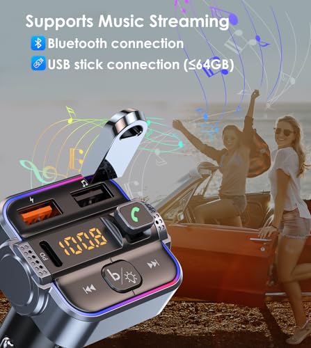 Bluetooth FM Transmitter for Car, PD 30W & QC3.0 Fast Charging, Dual Mics Hands-Free Calling, HiFi Bass & Ambient Light, Wireless Radio Adapter MP3 Music Player, Support USB Drive, 12V/24V (Pack of 3) - size: small (Pack of 3)