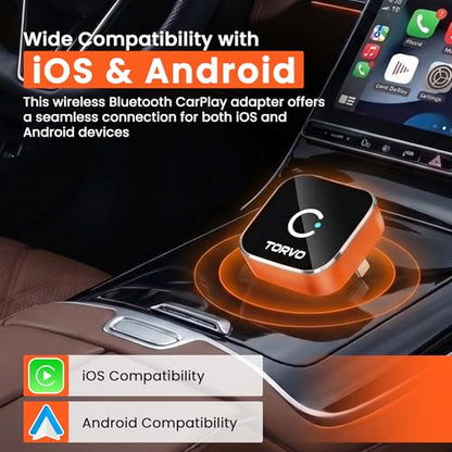 TORVO Mini Wireless CarPlay Adapter for Car Wireless Android Auto, Plug & Play USB-A/USB-C, 5GHz WiFi, OTA Update, CarPlay Adapter for iPhone, Wireless Car Play Dongle Compatible with 99% Cars