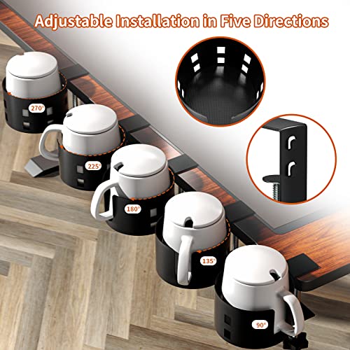 OOKUU Upgraded Large Desk Cup Holder Clamp, Anti-Spill Table Cup Holder, Metal Office & PC Gaming Desk Accessories, Compatible with Universal Cup, Bottles, Pencil Holder (Black) - color: Black, size: 3.95 inch