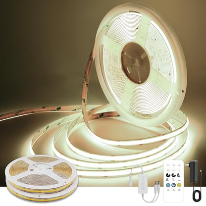 Pandery COB LED Strip Lights Natural White,24V Dimmable led Light Strip KIT with Remote and app Control,4000K 65FT/20m 8mm Wide Ra>90 Cuttable Flexible Strip Lights for Bedroom,Shelf,Cabinet - color: Natural White 4000K, size: 65FT