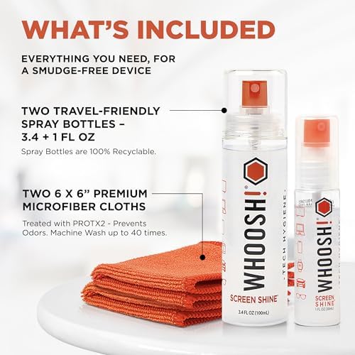 WHOOSH! Screen Shine Duo XL – Screen Cleaner and Wipe Kit, 3.4 + 1 fl oz - size: 4.4 Fl Oz (Pack of 1)