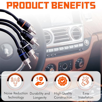 Elite Audio Premium Series 15ft. 4-Channel Car Audio RCA Cable – Double Shielded, Oxygen Free Copper, Noise Reducing Audio Cable for Amplifiers, Subwoofers, Speakers, and Processors – PRM415 - size: 15' (ft), style: 4-Channel