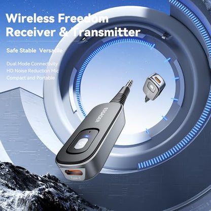 Bluetooth Receiver for Car, Noise Cancelling 3.5mm AUX Bluetooth Car Adapter, Wireless Audio Receiver Transmitter for Home Stereo/Wired Headphones Airplane, Red - color: Red