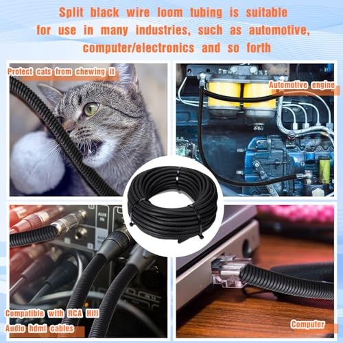 Sasylvia 1/2" X 500 ft Split Wire Loom Cord Protector Tubing Split Conduit Protector Tubing Convoluted Tube Flexible Electrical Wire Cover Protective Sleeves(Black) - size: 1/2" x 500 ft
