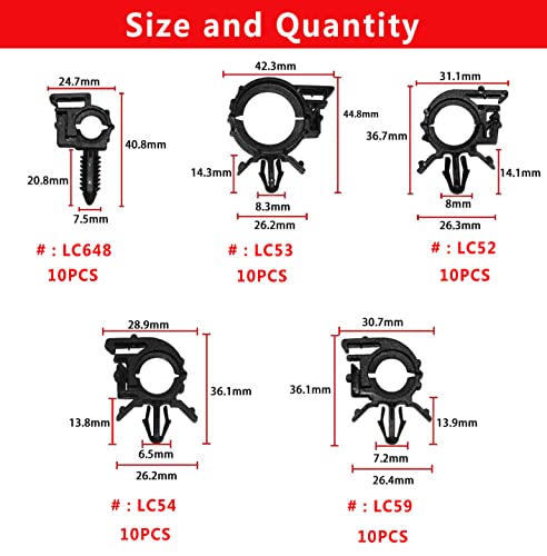 Automotive Car Wire Harness Routing Clip Assortment Kit - 60PCS Universal Wire Loom Routing Clips for Honda, GM, Mazda, Jeep Wrangler, Ford