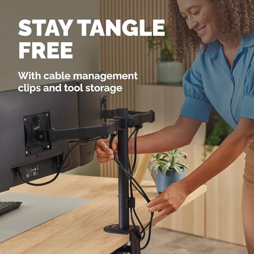 Fellowes Everyday Adjustable Dual Monitor Arm – Holds Two Screens up to 32" (inch) Weighing 19.84 lbs Each, Tilt, Swivel, Rotate, VESA 75/100, Clamp or Grommet Mount, Cable Management - style: Everyday Dual Arms