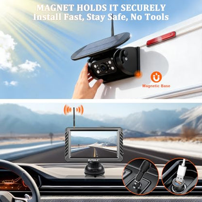X5 Magnetic Solar Wireless Backup Camera with 5" HD Monitor, 1-Min Zero-Install for RV Truck Trailer, 320ft Signal Range, 15000mAh Battery & 5W Solar Panel Back Up Camera - size: 5" Monitor w/ Cam