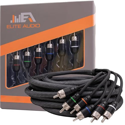 Elite Audio Premium Series 15ft. 6-Channel Car Audio RCA Cable – Double Shielded, Oxygen Free Copper, Noise Reducing Audio Cable for Amplifiers, Subwoofers, Speakers, and Processors – PRM615 - size: 15' (ft), style: 6-Channel