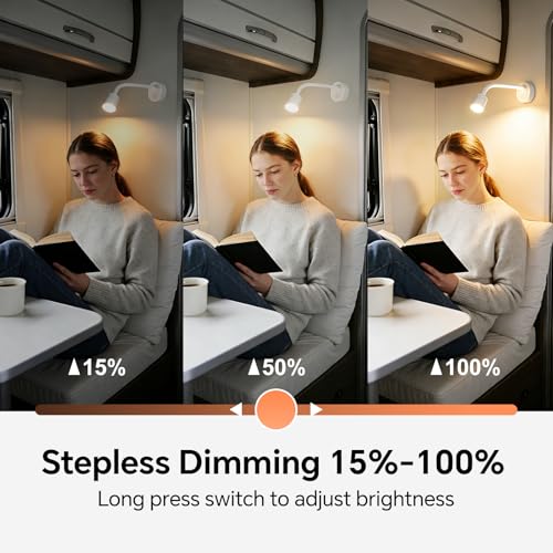 12V Dimmable Reading Light, RV LED Lamp with USB-A & USB-C Charger - color: White