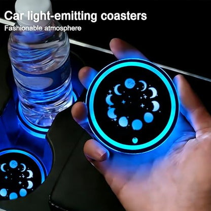 2Pcs Love Cross Car LED Cup Holder Lights, 7 Colors Light Up Car Coasters - color: Love Cross