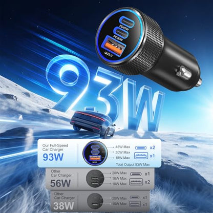 Car Charger USB C,3Pack 3-Port 93W Fast Charging Car Phone Charger Adapter - color: Black, size: 3-Pack