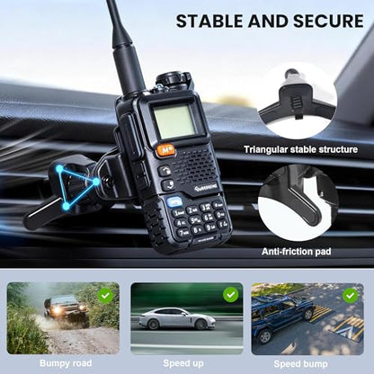TWAYRDIO Radio Holder with Metal Hook Clip, Car Air Vent Handheld Radio Mount, Universal Automobile Cradle for Yaesu Motorola Baofeng Retevis Midland Two Way Radios for Cobra Uniden Astatic CB Mics