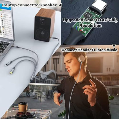 Aux Audio Cable for iPhone, 2 in 1 USB C to 3.5mm Aux Audio Lightning to 3.5mm Audio Cable Fit with iPhone 17 16 15 Plus/14/13/12/11/XR, Galaxy S24/S23/S22, Pixel 8/7/6, iPad to Car Stereo Speaker 4FT - color: Grey