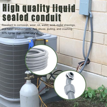 1 Inch 25 FT Non Metallic Liquid-Tight Conduit and Connector Kit - Includes 5 Straight and 4 Angle Fittings for Electrical Wiring - size: 1 Inch 25 Ft